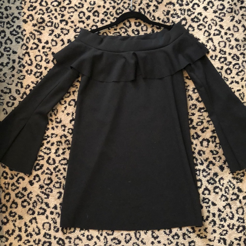 With Tags Off the Shoulder Ruffled Black Dress